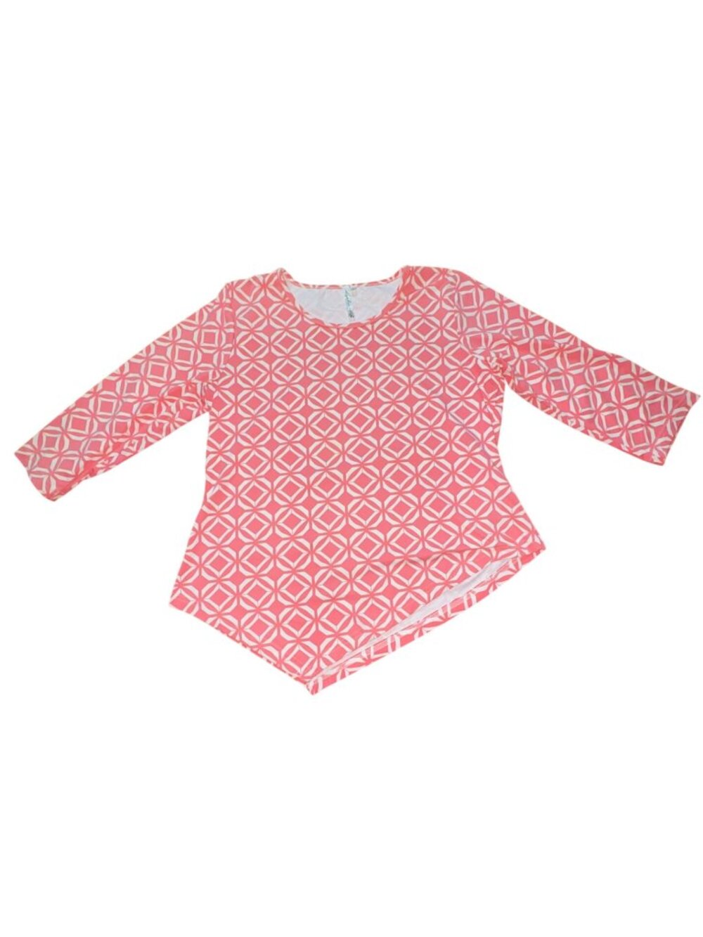 Lulu-B Womens 3.4 Sleeve Geometric Print Blouse-S-Pink/White-GUC